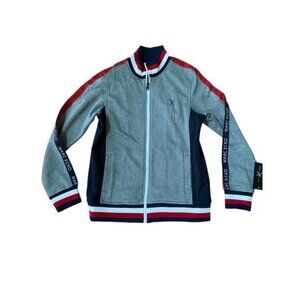 Marc Ecko Mens Gray & Navy Track Jacket With Red Stripes & Logo